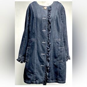 SIZE 2X VTG DENIUM JACKET WESTERN ROCKABILLY RODEO Duster  Ruffled Pockets AMX